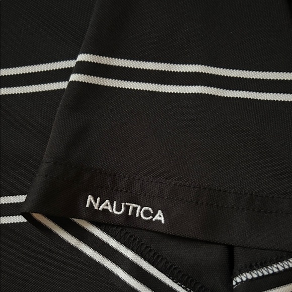 Nautica Black and White Striped Polo Shirt - Picture 3 of 4